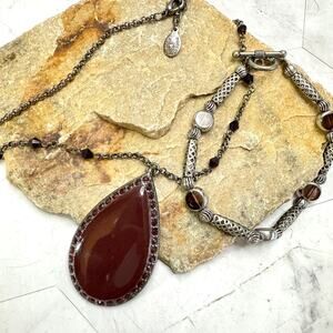 Vtg Robert Rose Pendant Necklace & Bracelet Silver Tone Red Teardrop Glass Beads